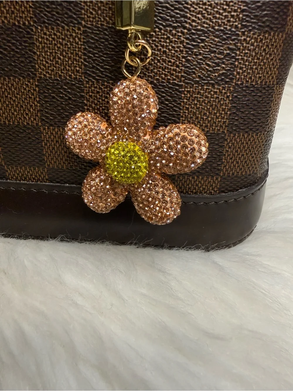 Rhinestone Flower Bag Charm Pink Yellow